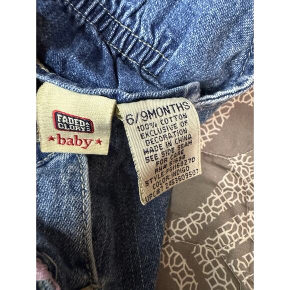 Vintage 6-9 Months 90s Faded Glory Overalls Denim Jean Embroidered Flowers - Picture 10 of 14